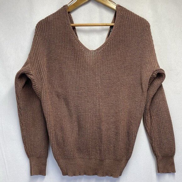 LOVE TREE Ribbed Knit Back Twisted Knot Sweater Women Medium Metallic Brown Used - Picture 1 of 16